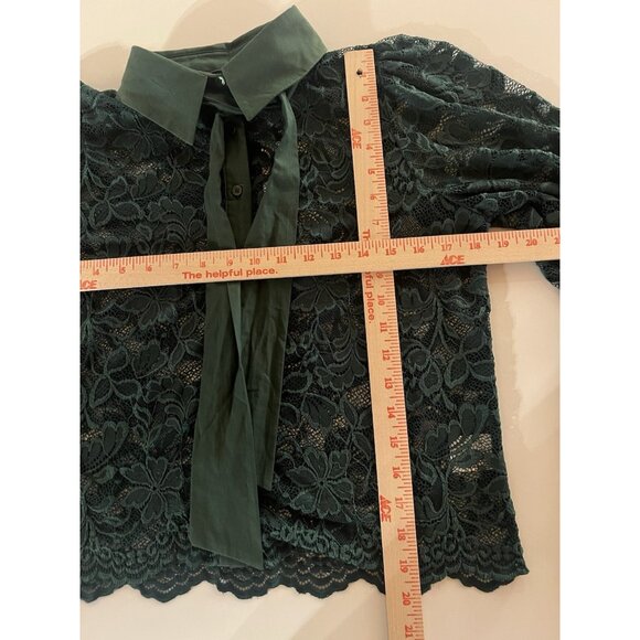 NEW Dolan forest green lace sheer cropped blouse tie Wednesday Adams fairy glam - Picture 7 of 11